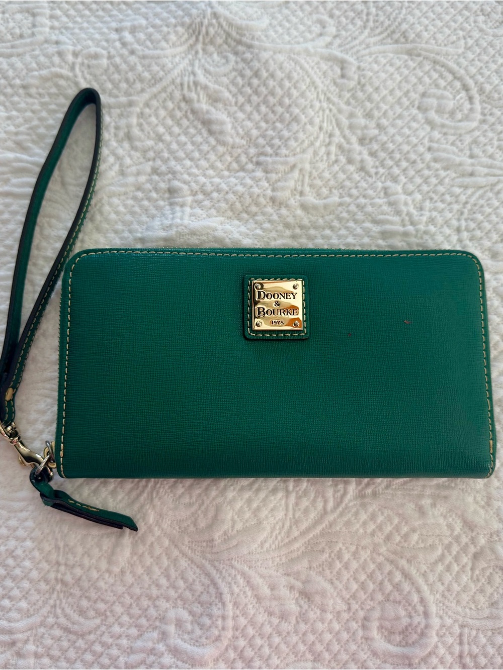 Dooney & Bourke Teal Zip-Around Wristlet Wallet with Gold Logo
